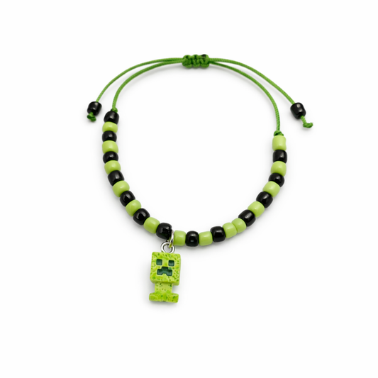 Pulsera creeper minecraft verde y negra