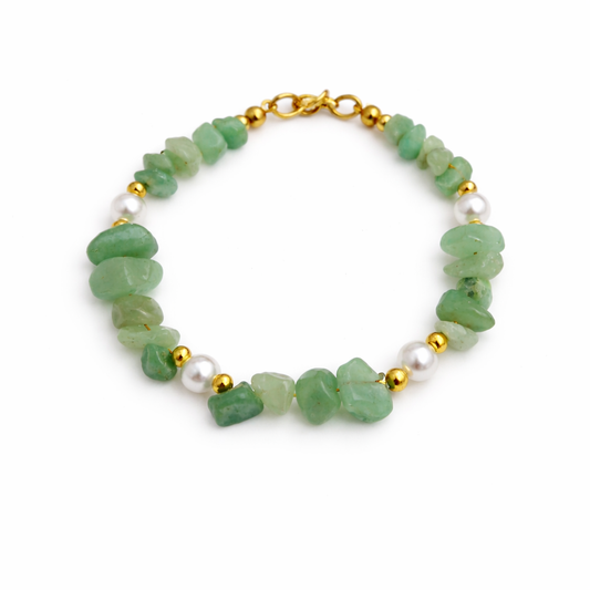 Pulsera aventurina verde con perlas