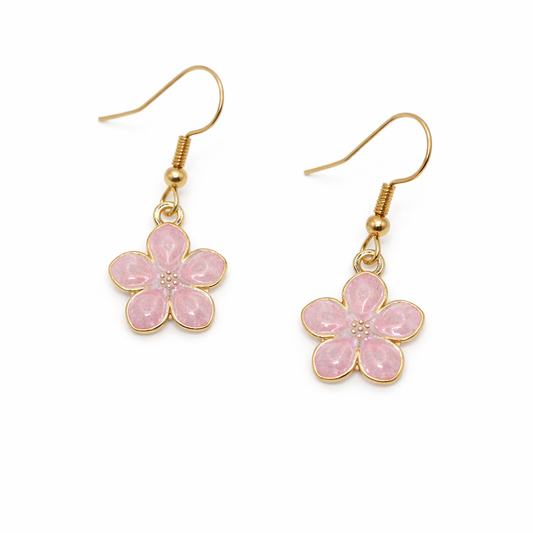 Aretes flor rosa con borde dorado