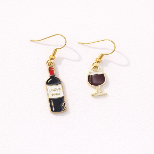 Aretes de copa & Vino "I Love Wine"